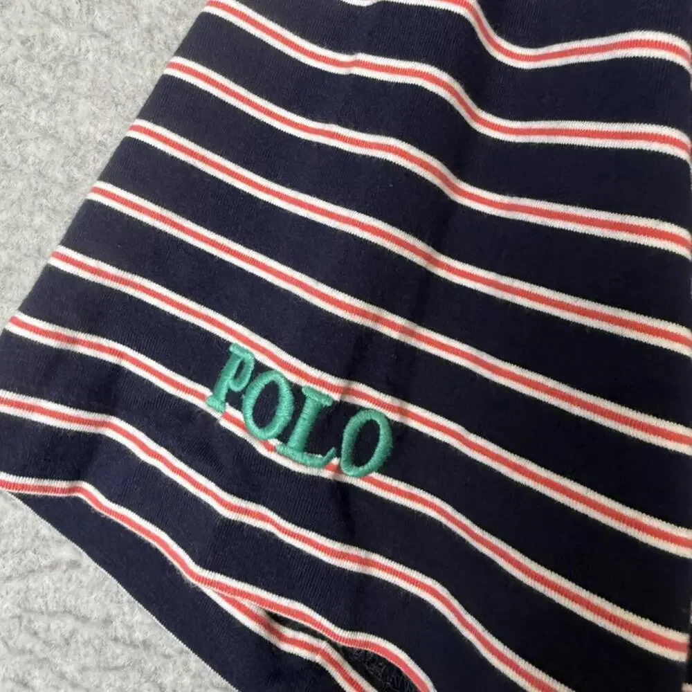 Polo Ralph Lauren Golf Navy Coral Striped Short Sleeve Polo Stretch Lisle M